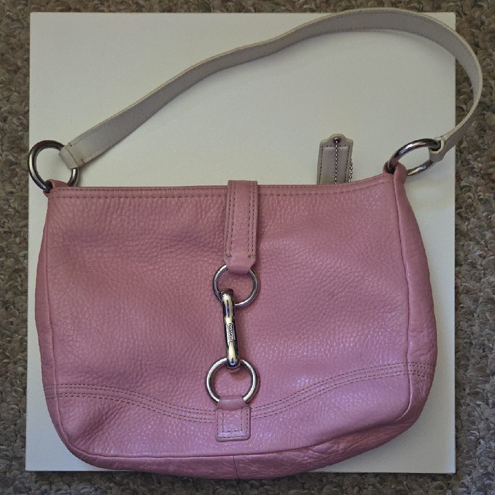 Coach Pink Leather Shoulder Bag with Silver Accents